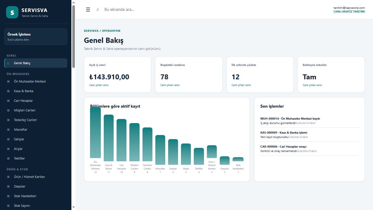 SERVISVA gerçek genel bakış ekranı